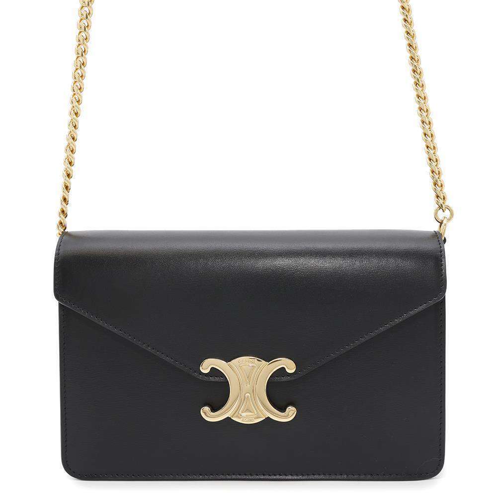 Celine Chain Wallet Margo Calf Leather Bag Long Black